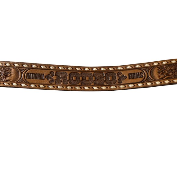 National Finals Rodeo Belt Brown Leather Justin Brand Size 32 NFR Vintage Wester - Picture 2 of 16